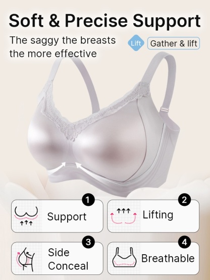 Delicate Lace Bra Anti-sagging Lifts & Wireless Soft Support With Breathable Cup Pads, Silky Satins & Airy Lace For Gentle Comfort VEIMIA