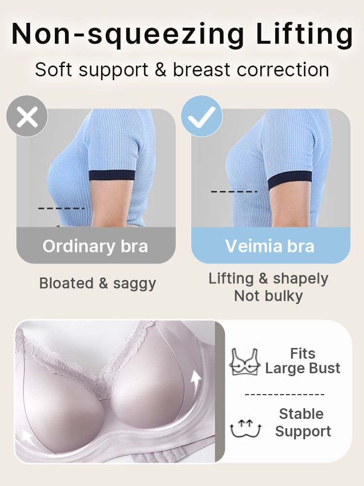 Delicate Lace Bra Anti-sagging Lift & Wireless Soft Support With Breathable Cup Pads, Silky Satin & Airy Laces For Gentle Comfort VEIMIA