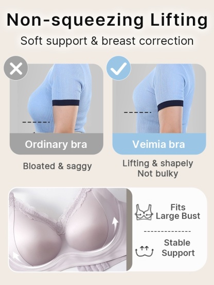 Delicate Lace Bra Anti-sagging Lift & Wireless Soft Support With Breathable Cup Pads, Silky Satin & Airy Laces For Gentle Comfort VEIMIA
