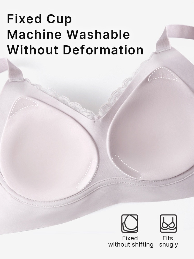 Delicate Lace Bra Anti-sagging Lift & Wireless Soft Support With Breathable Cup Pads, Silky Satins & Airy Lace For Gentle Comfort VEIMIA