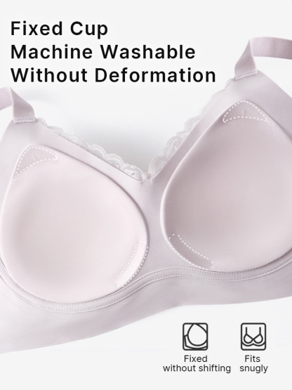 Delicate Lace Bra Anti-sagging Lift & Wireless Soft Support With Breathable Cup Pads, Silky Satins & Airy Lace For Gentle Comfort VEIMIA
