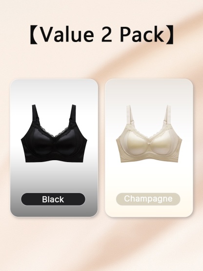 Delicate Lace Bra Anti-sagging Lift & Wireless Soft Support With Breathable Cup Pads, Silky Satin & Airy Lace For Gentle Comforts VEIMIA