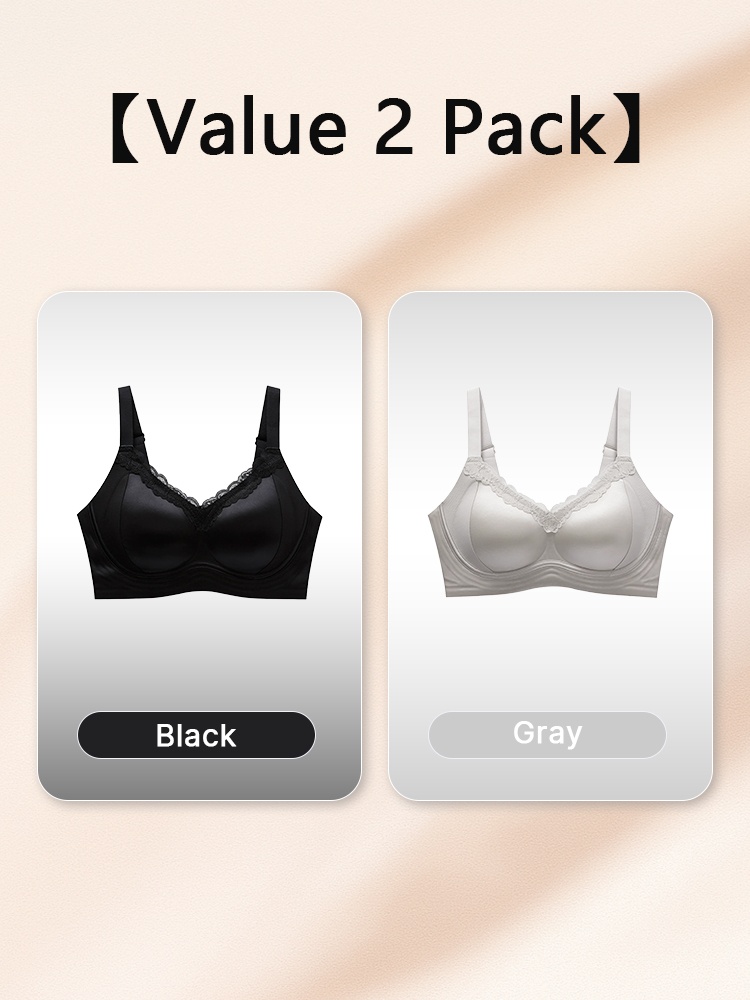Delicate Lace Bra Anti-sagging Lift & Wireless Soft Supports With Breathable Cup Pads, Silky Satin & Airy Lace For Gentle Comfort VEIMIA
