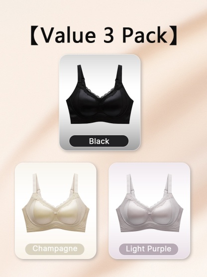 Delicate Lace Bra Anti-sagging Lift & Wireless Soft Support With Breathable Cup Pads, Silky Satin & Airy Laces For Gentle Comfort VEIMIA