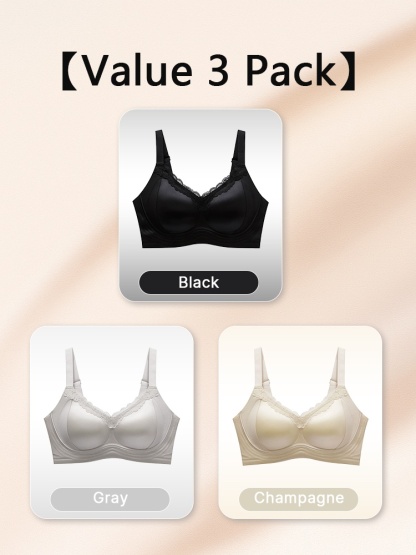 Delicate Lace Bra Anti-sagging Lift & Wireless Soft Support With Breathable Cup Pads, Silky Satin & Airy Lace For Gentle Comforts VEIMIA