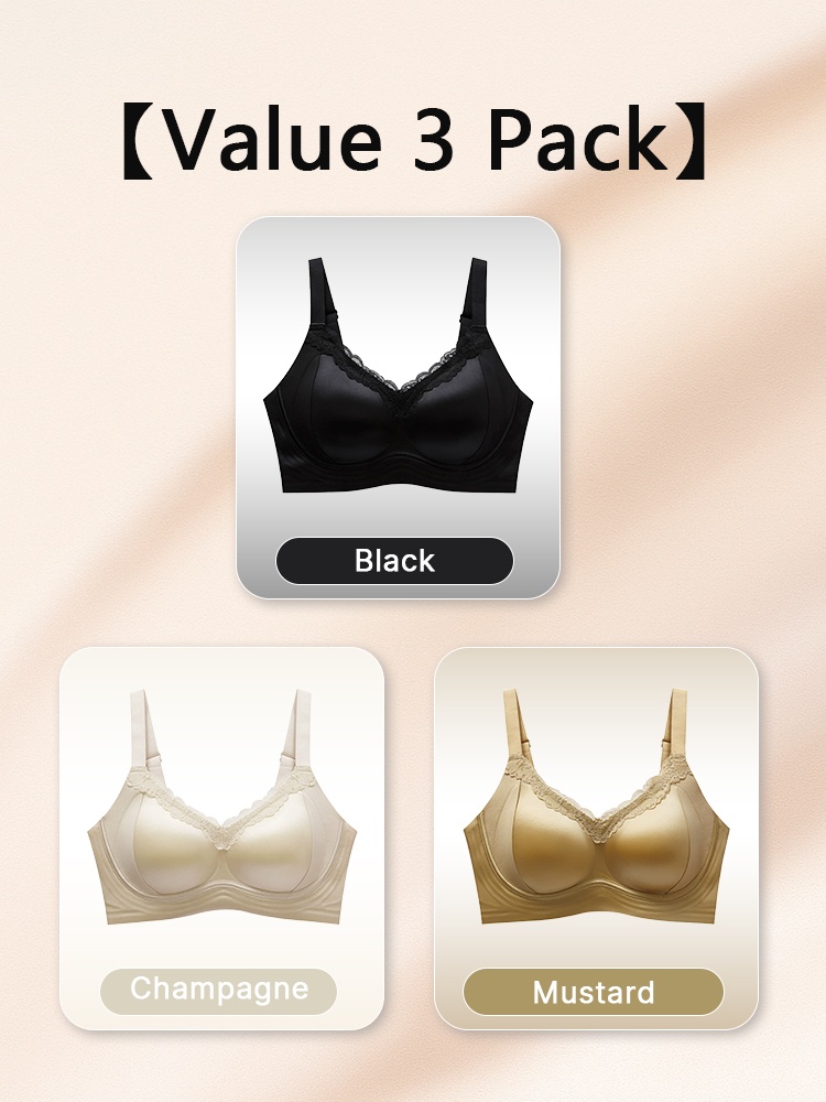 Delicate Lace Bras Anti-sagging Lift & Wireless Soft Support With Breathable Cup Pads, Silky Satin & Airy Lace For Gentle Comfort VEIMIA