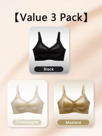 Delicate Lace Bras Anti-sagging Lift & Wireless Soft Support With Breathable Cup Pads, Silky Satin & Airy Lace For Gentle Comfort VEIMIA