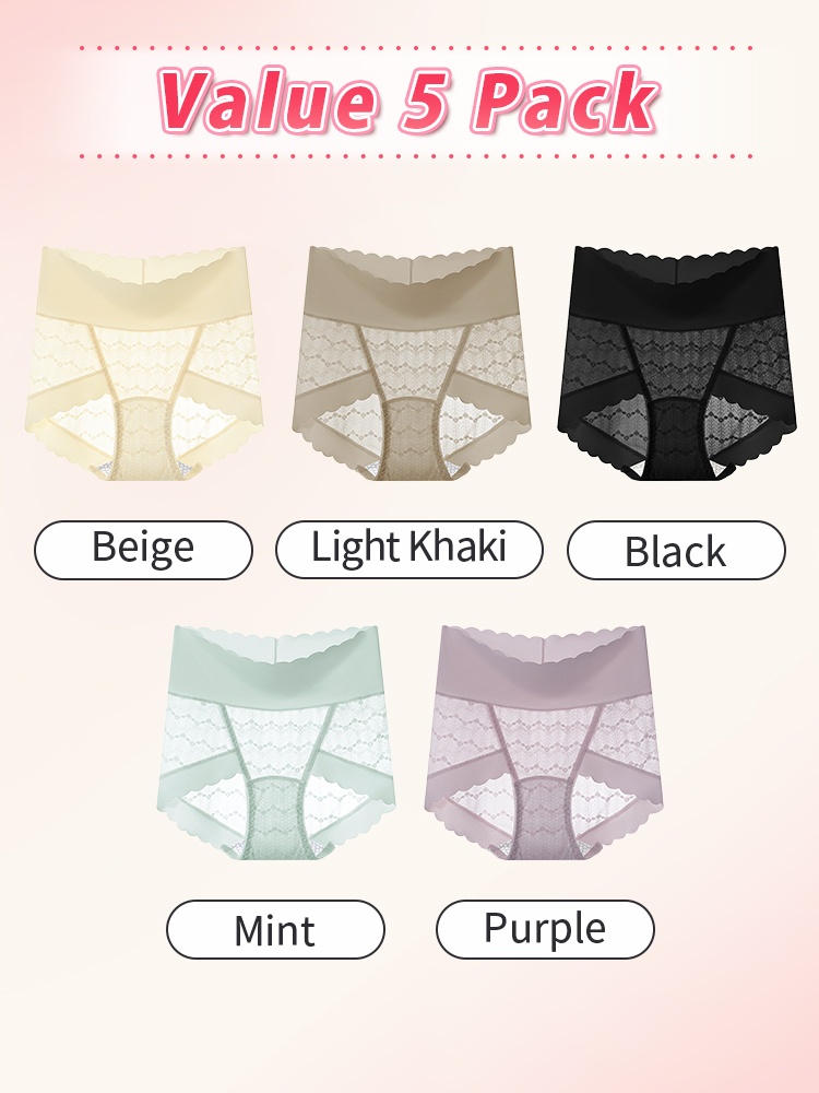 Delicate Lace Trims Panties Skin-friendly Soft Elastic Lace, Seamless Snug Feels & Antibacterial Liners VEIMIA