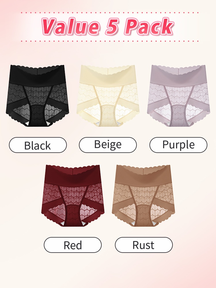 Delicate Lace Trim Panties Skin-friendly Soft Elastic Lace, Seamless Snug Feel & Antibacterial Liner VEIMIA