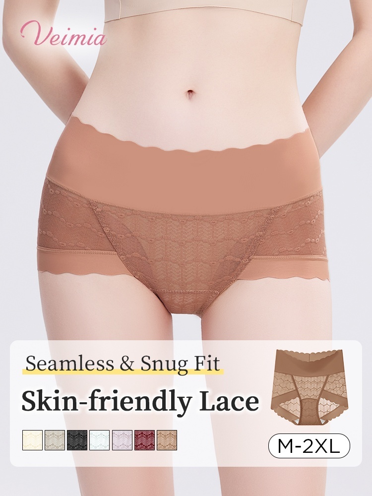 Delicate Lace Panty Skin-friendly Soft Elastic Laces, Seamless Snug Fits & Antibacterial Gusset VEIMIA