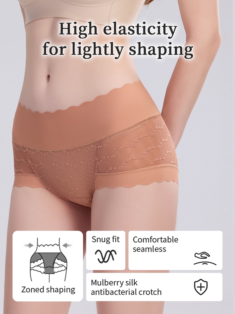 Delicate Lace Trim Panties Skin-friendly Soft Elastic Lace, Seamless Snug Fit & Antibacterial Gusset VEIMIA