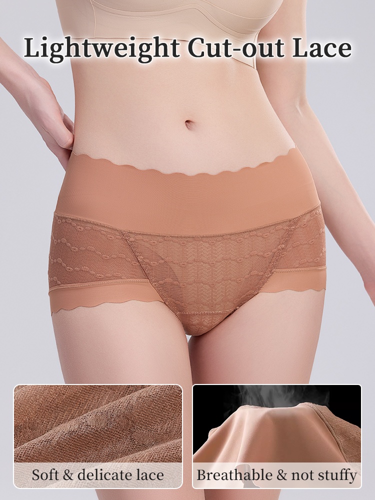 Delicate Lace Detail Panties Skin-friendly Soft Elastic Lace, Seamless Snug Fit & Antibacterial Gusset VEIMIA