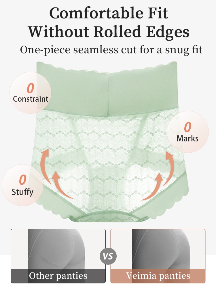 Delicate Lace Details Panties Skin-friendly Soft Elastic Lace, Seamless Snug Fit & Antibacterial Gusset VEIMIA