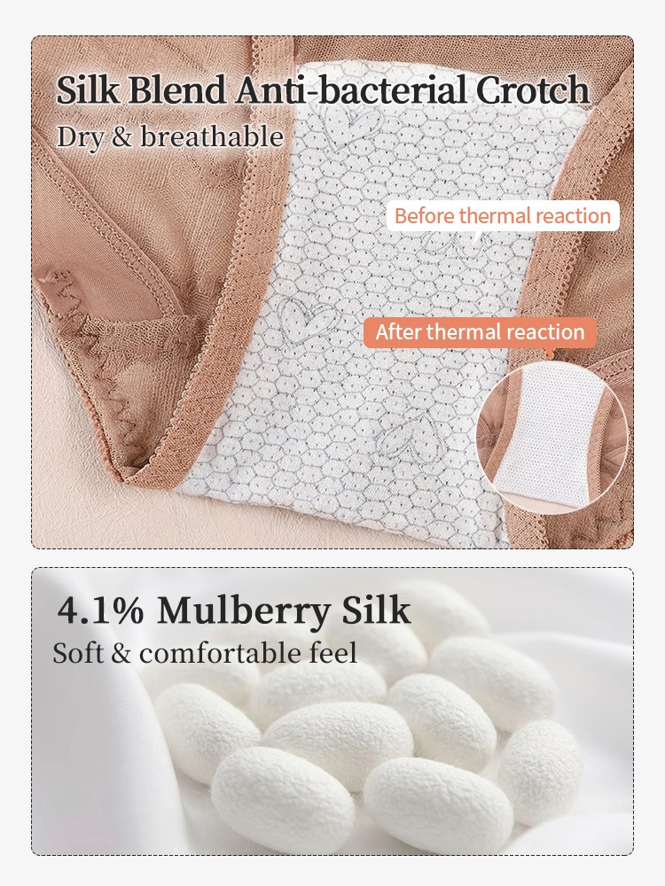 Delicate Lace Panties Skin-friendly Soft Elastic Lace, Seamless Snug Feels & Antibacterial Gusset VEIMIA