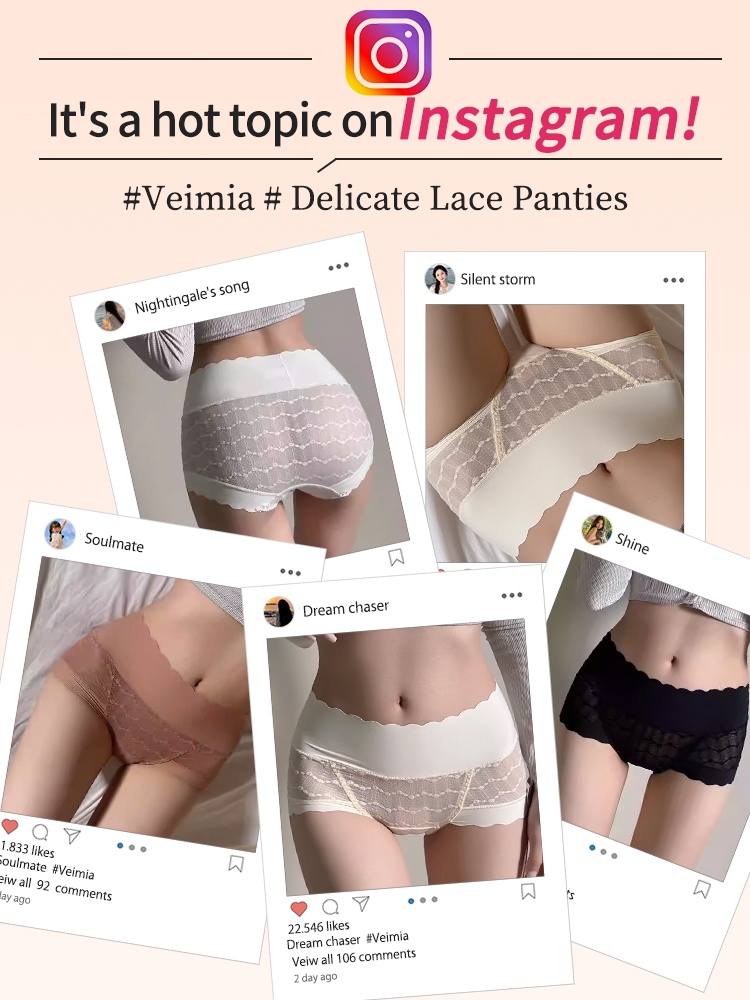 Delicate Lace Panties Skin-friendly Soft Elastic Lace, Seamless Snug Holds & Antibacterial Gusset VEIMIA