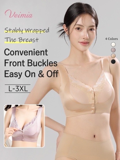 Easy-wear Lace Fronts Closure Bras Full Coverage Secure Support & Wireless Sleep Comfort VEIMIA
