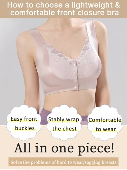 Easy-wear Lace Front Closure Bra Full Coverages Secure Supports & Wireless Sleep Comforts VEIMIA