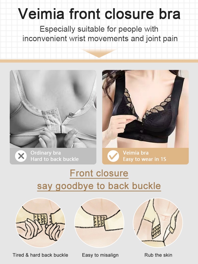 Easy-wear Laces Front Closure Bra Full Coverages Secure Support & Wireless Sleep Comfort VEIMIA