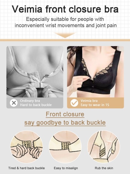 Easy-wear Laces Front Closure Bra Full Coverages Secure Support & Wireless Sleep Comfort VEIMIA