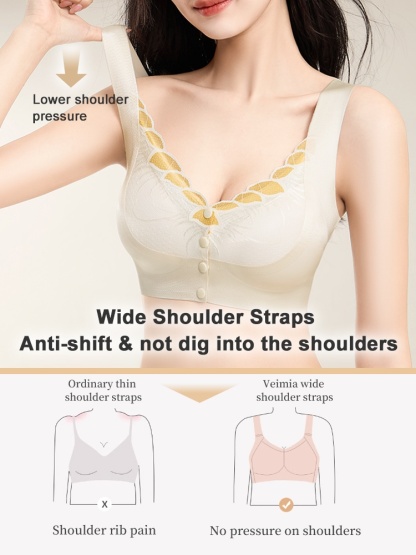 Easy-wear Laces Front Closure Bra Full Coverage Secure Supports & Wireless Sleep Comforts VEIMIA