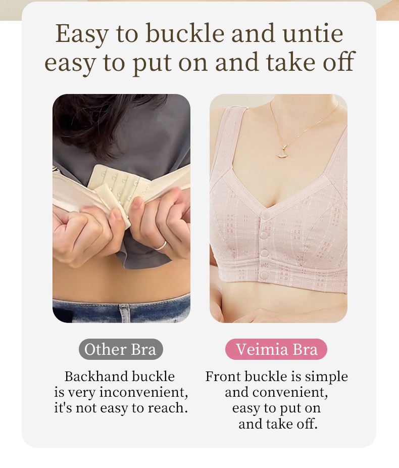 Front Closure Wireless Bras Vest Style Plus Size Comfort Support 100% Cotton Cup Anti-sagging VEIMIA