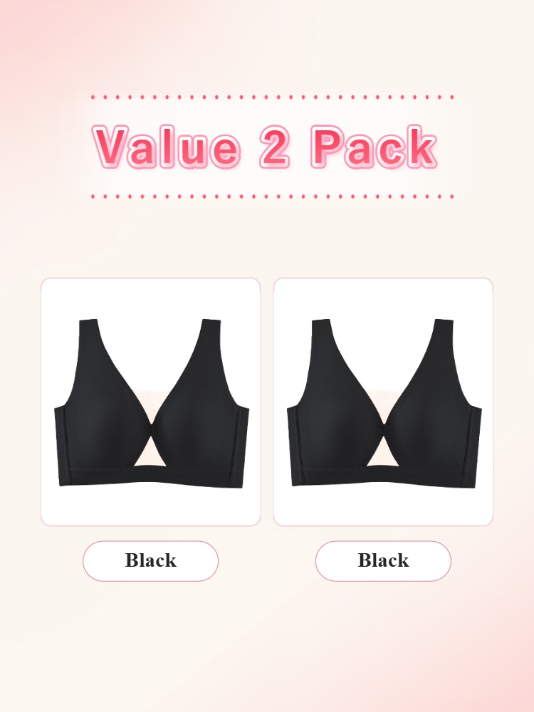 Value 2 pack black deep V seamless anti-sagging bras VEIMIA