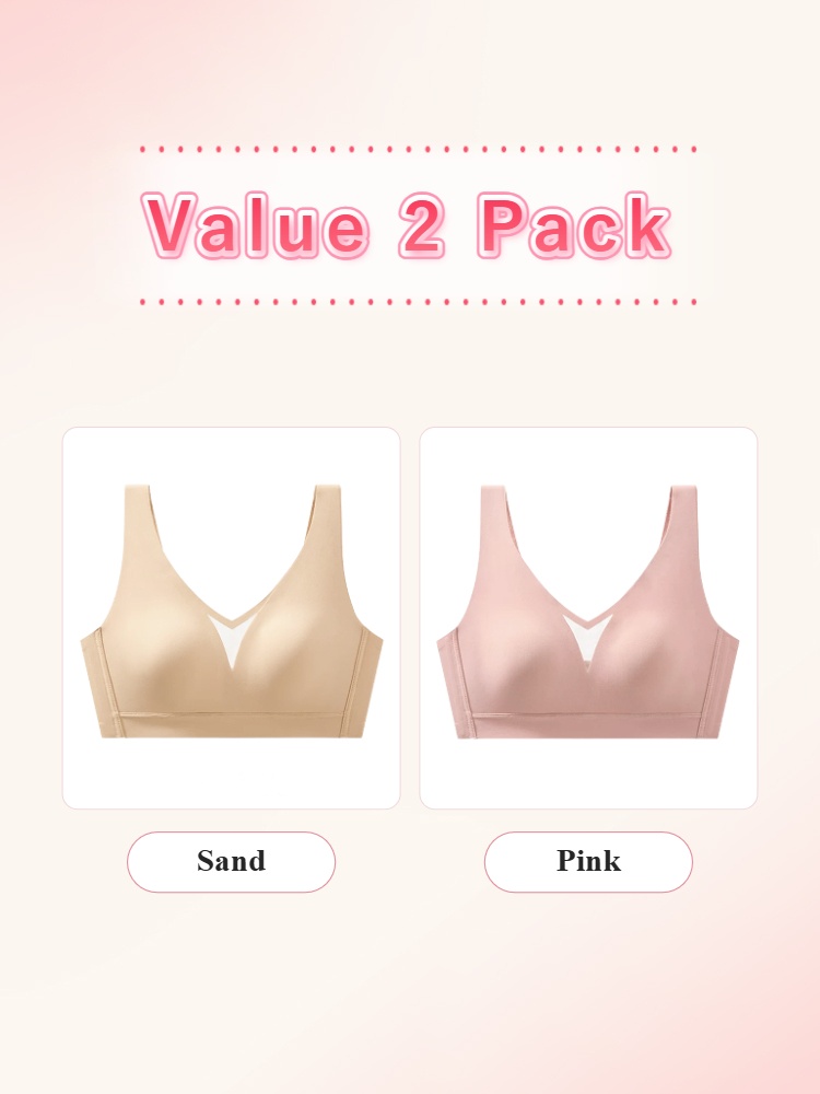 Value 2 pack V-neck bras in sand and pink VEIMIA