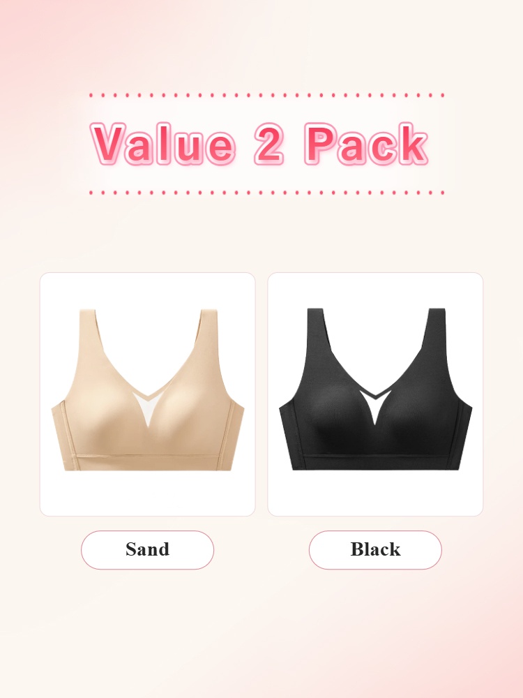 Value 2 pack V-neck bras in sand and black VEIMIA