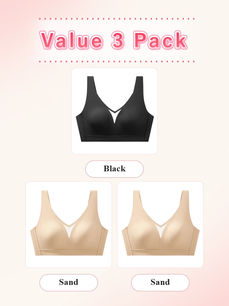 Value 3 pack V-neck bras with one black and two sand pieces VEIMIA