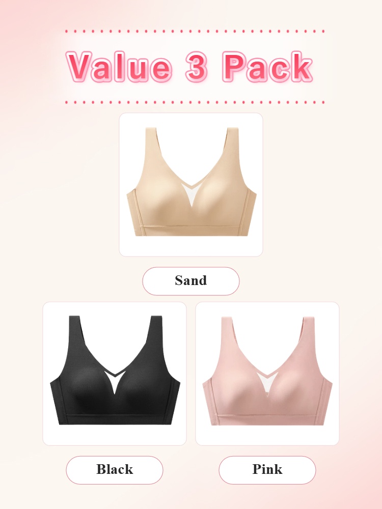 Value 3 pack V-neck bras in sand black and pink VEIMIA