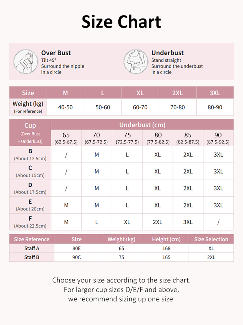 Bra size chart with overbust underbust weight and cup measurement guide VEIMIA