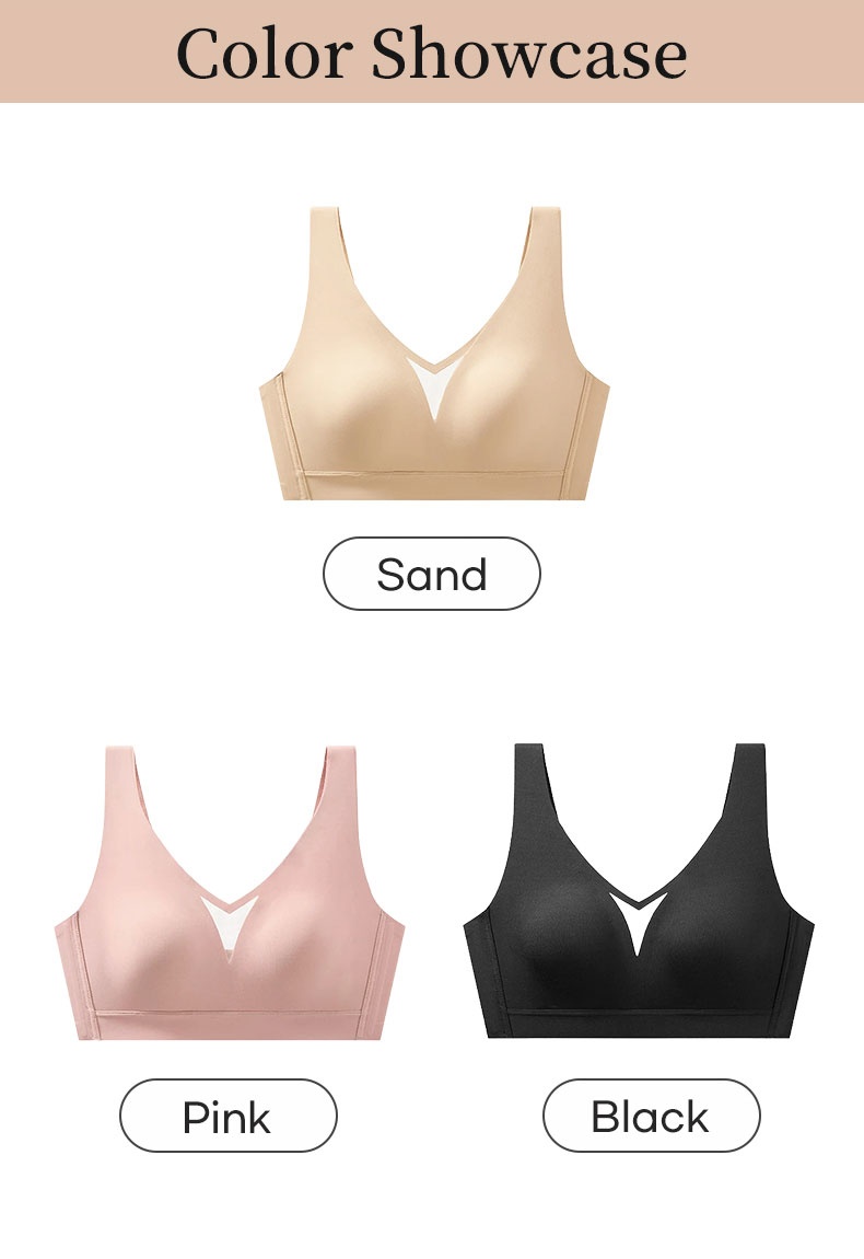 Color showcase of sand pink and black V-neck bras VEIMIA