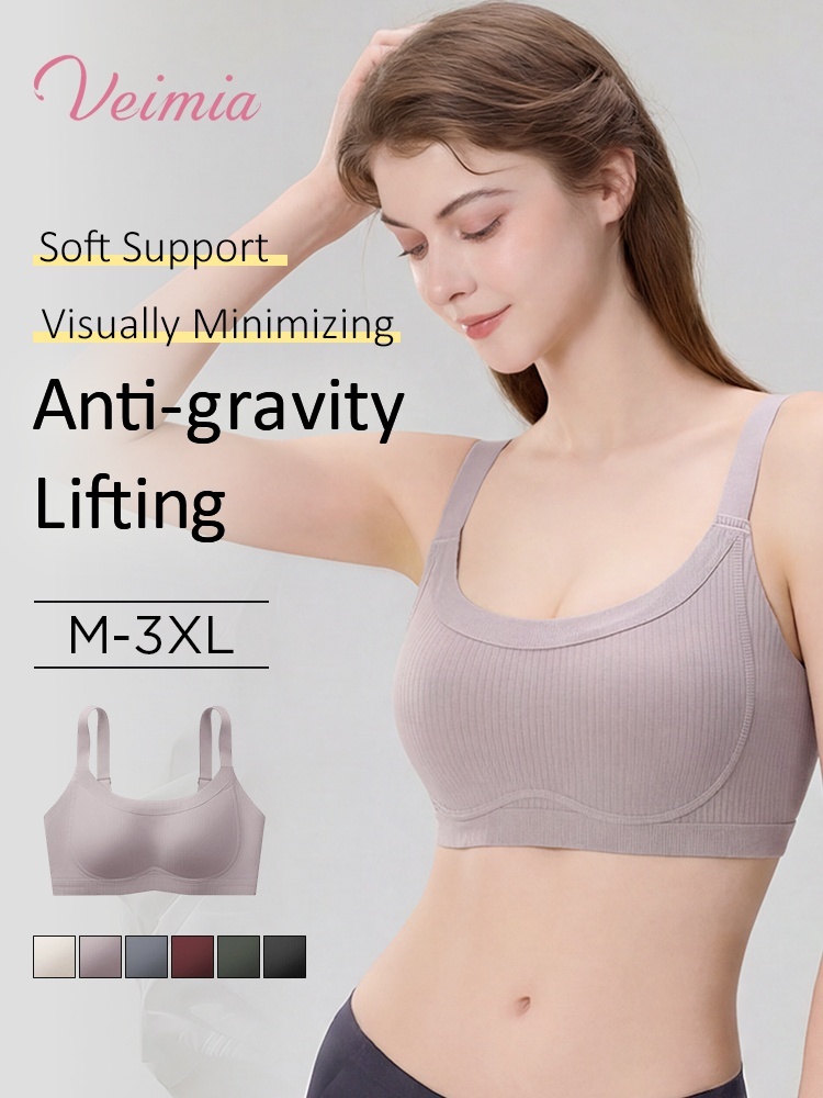 Enhanced Anti-sagging Bra Anti-gravity Pushes, Soft Support Visually Minimizing Cups & Breathable Comfort VEIMIA