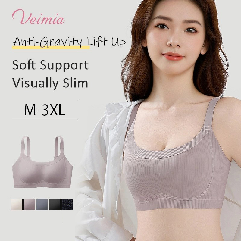 Soft Support Minimizer Bra Vertical Striped Slim Fit Wireless Full Coverage Lift Up Breast VEIMIA