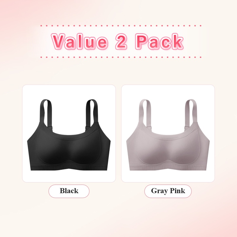 VEIMIA Soft Support Minimizer Bra Vertical Striped Slim Fit Wireless Full Coverage Lift Up Breast