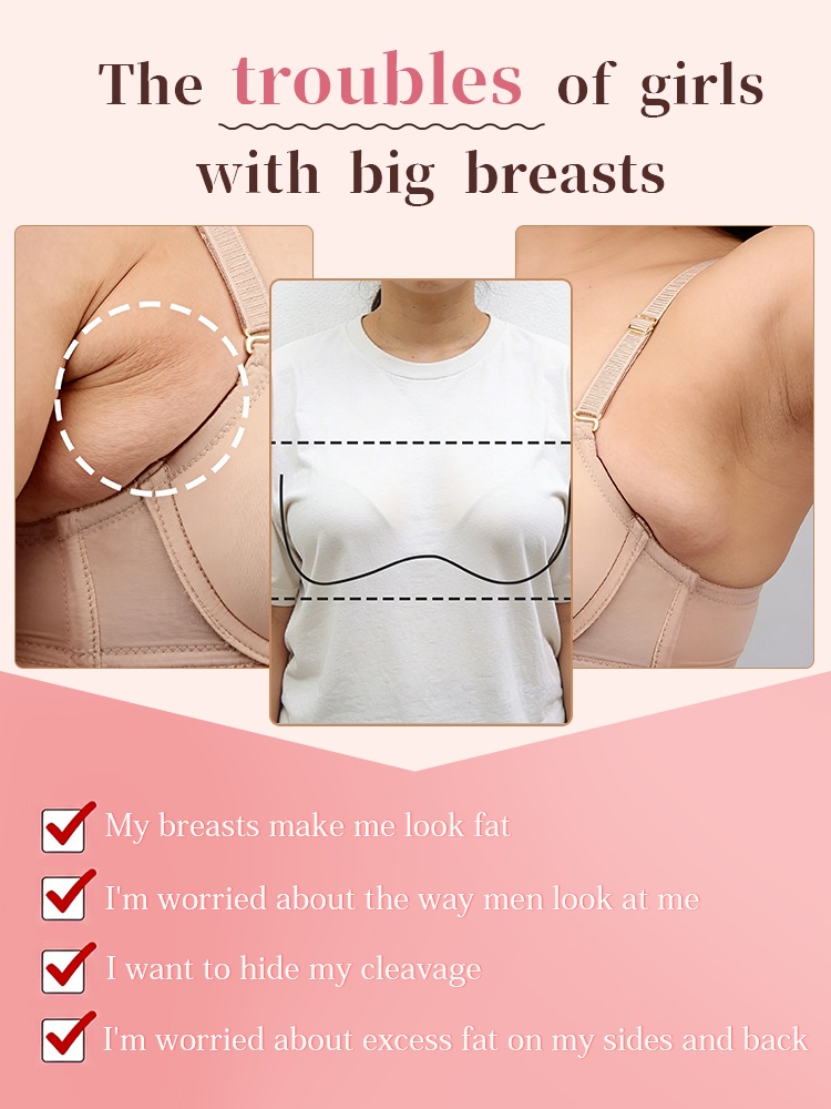 Graphic about fuller-bust fit concerns showing side coverage and underarm bulge examples VEIMIA