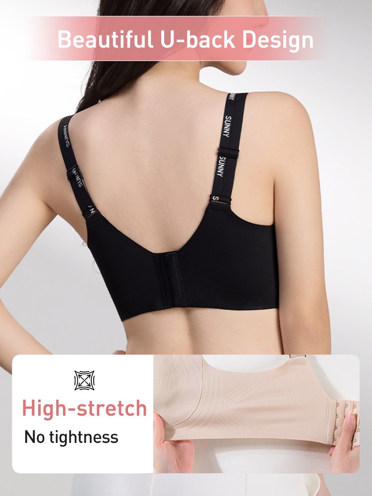 Back view of the black dual-strap bra showing U-back design and stretch fabric VEIMIA