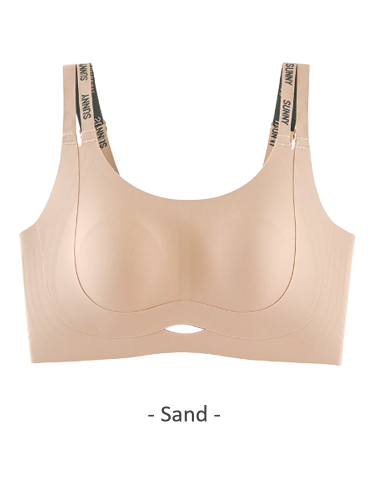 Front product image of the dual-strap lifting bra in sand VEIMIA
