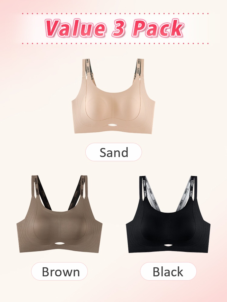 Value 3 pack dual-strap bras in sand, brown and black VEIMIA