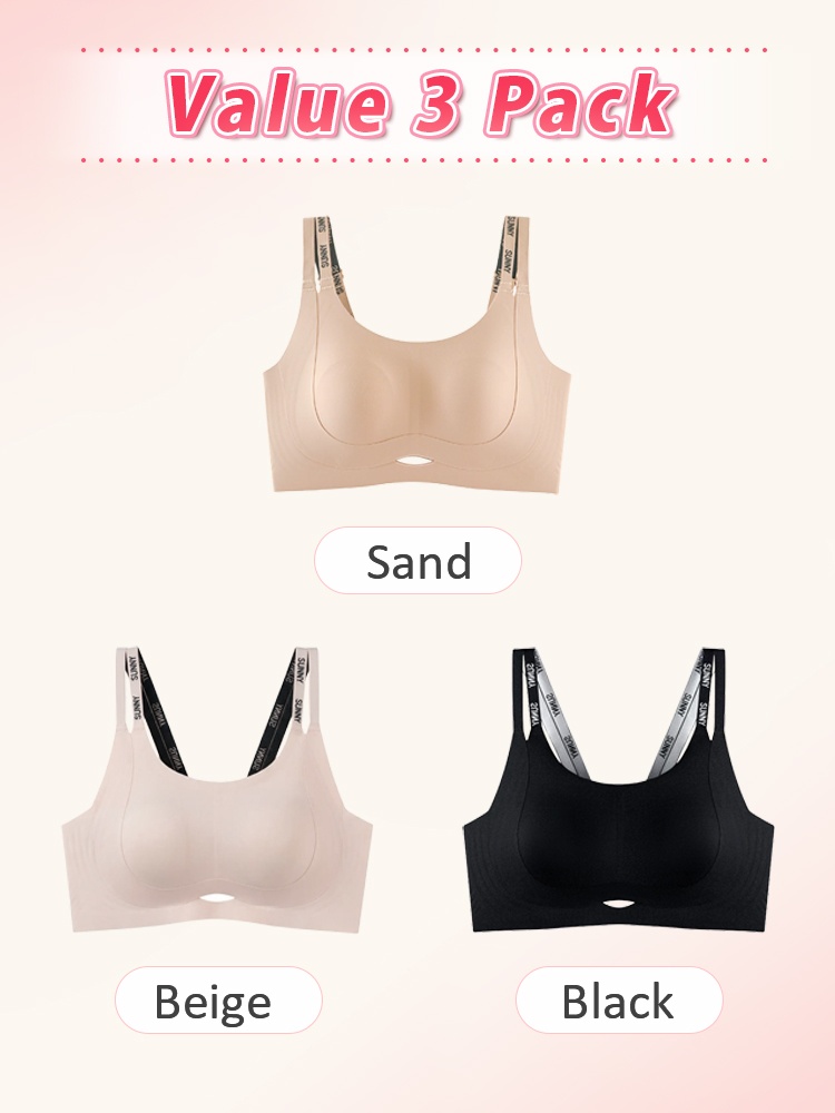 Value 3 pack dual-strap bras in sand, beige and black VEIMIA