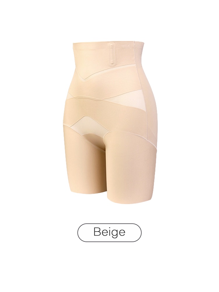 Beige high waist shaping shorts front view with crossover panels VEIMIA