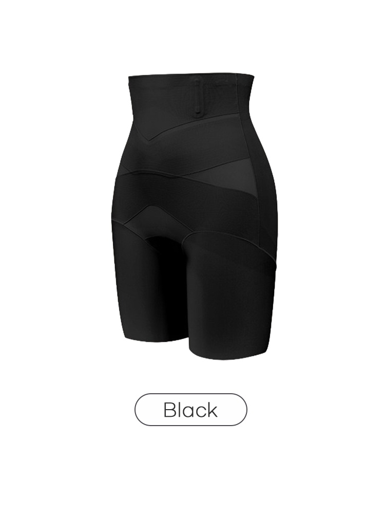 Black high waist shaping shorts front view with crossover panels VEIMIA