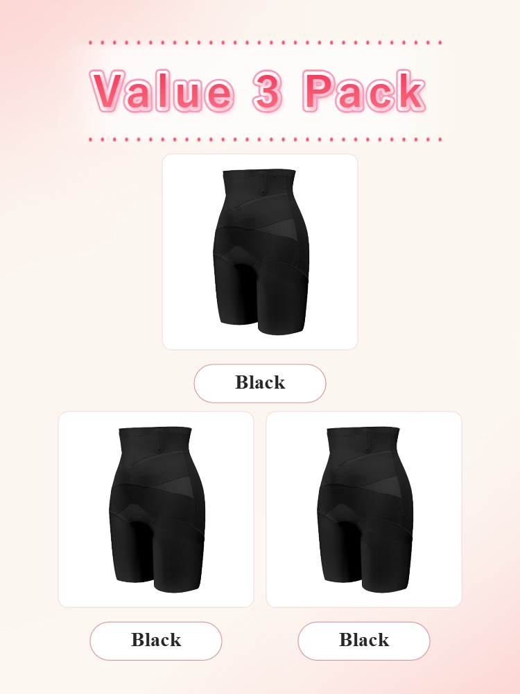 Value three pack black high waist shaping shorts front view VEIMIA