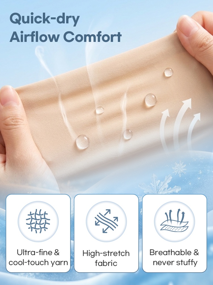 Stretch demonstration of quick-dry breathable beige fabric with water droplets VEIMIA