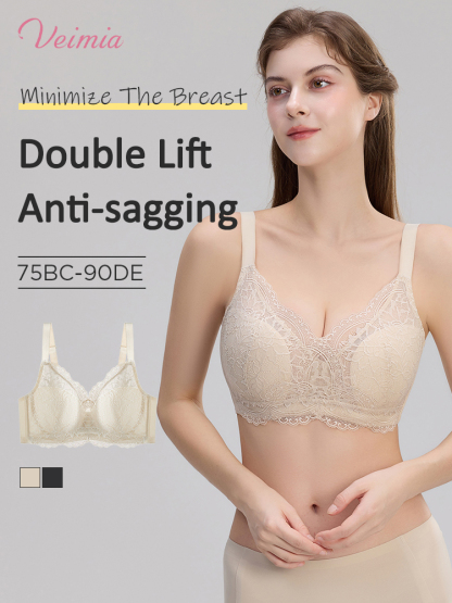 Firm-support Anti-sagging Bras With Soft Wire, Minimizing Fits & Elegant Lace Trims VEIMIA