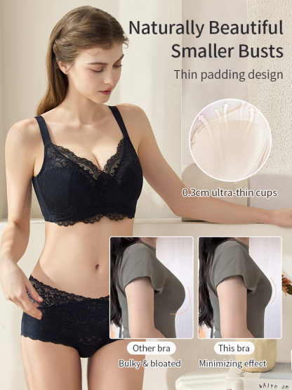 Firm-support Anti-sagging Bra With Soft Frames, Minimizing Fit & Elegant Lace Trim VEIMIA