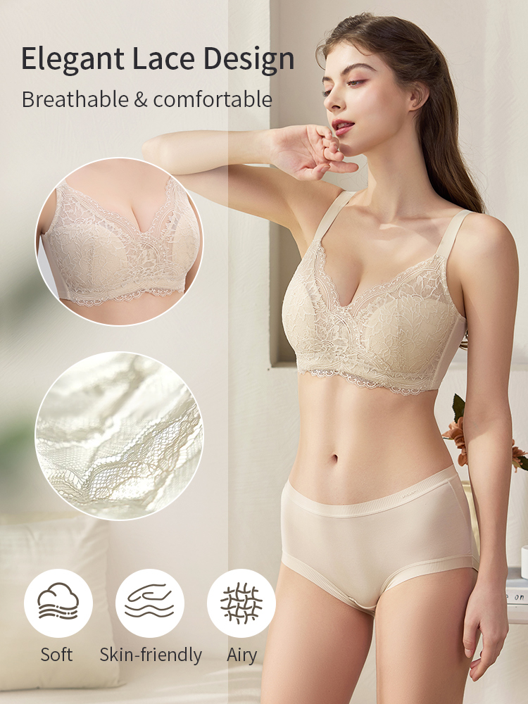 Firm-support Anti-sagging Bra With Soft Support, Minimizing Fit & Elegant Lace Trim VEIMIA