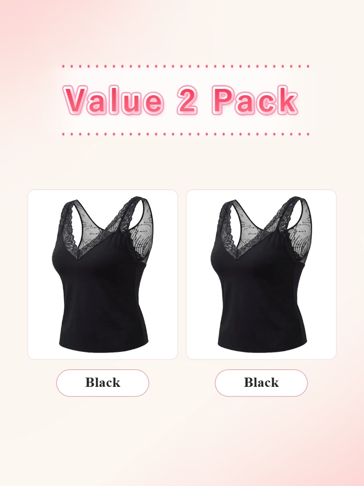 Value 2 pack black lace tank tops front view VEIMIA