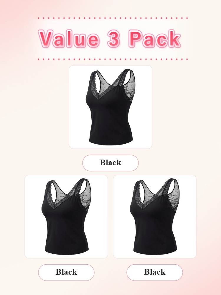 Value 3 pack black lace tank tops front view VEIMIA