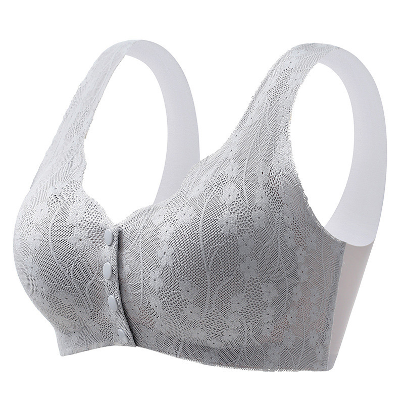 Silver Gray Color Seamless Lace Front Closure Anti-sagging Bra For Women Elastic Straps VEIMIA